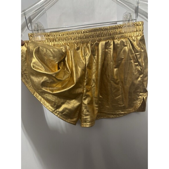SweatyRocks Hot Pants Shorts Pockets Elastic Waist Shiny Metallic Gold Large - Picture 3 of 12